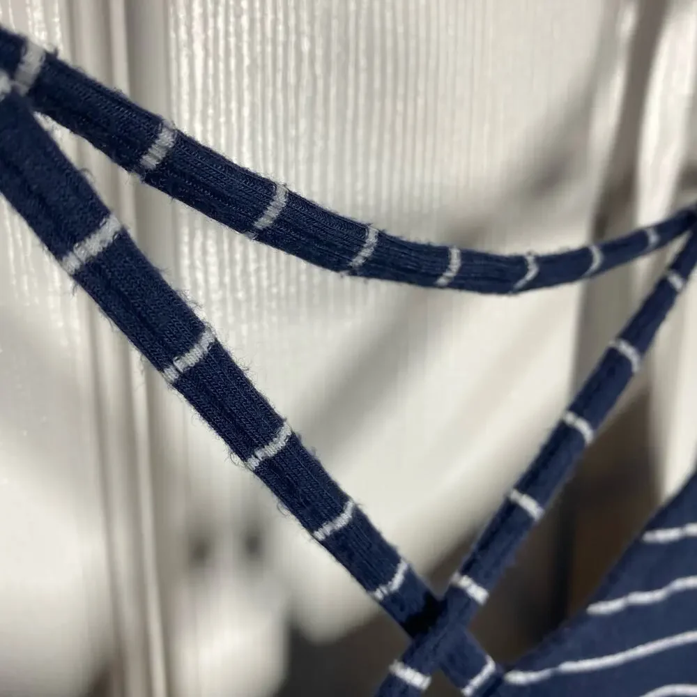 Hollister Criss Cross Striped Tank Top Navy Blue White Womens Size Medium - Picture 6 of 6